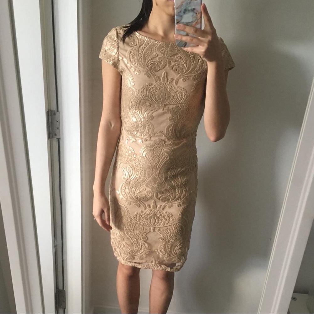 Holiday/Christmas Party Dress- Gold sequins low back
